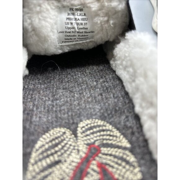 Olukai Pehuea Heu Womens Sz‎ 7 Black Leather Shearling Slip On Loafers Casual - Picture 5 of 8